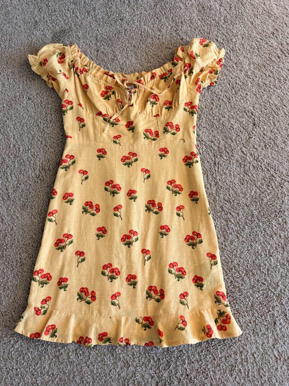 Urban Outfitters Yellow Cherry-Print Dress